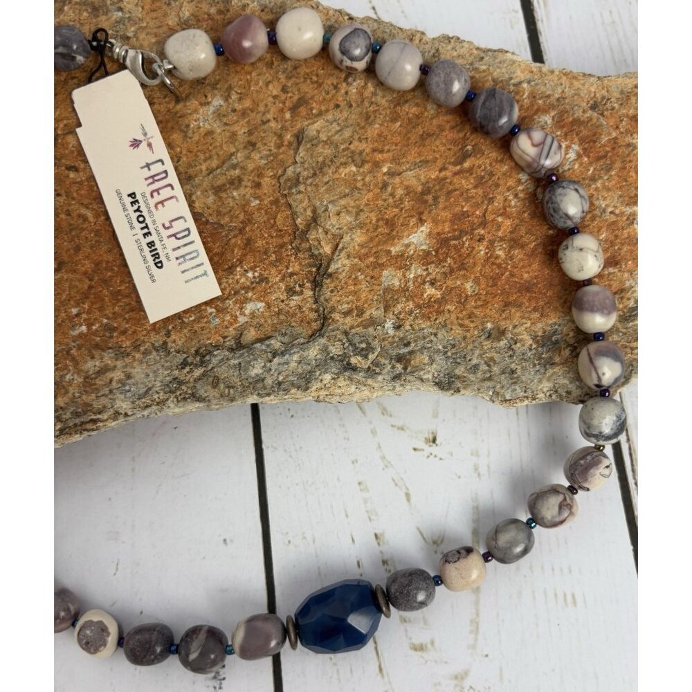 Peyote Bird Lapis Jasper Sterling Silver‎ Beaded Necklace 17.5” Leather J031 - Picture 2 of 5